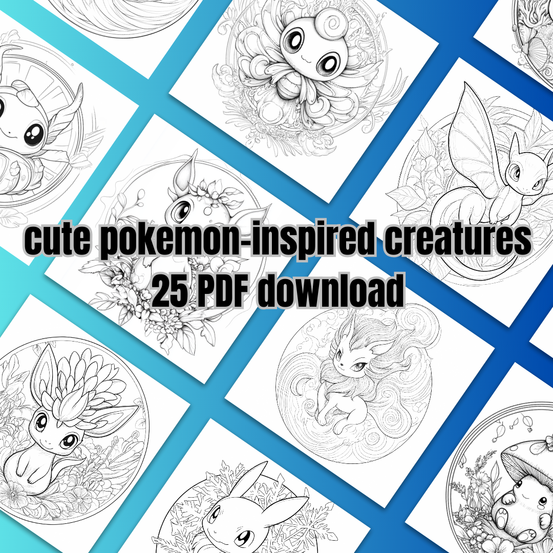 25 Cute pokemon-inspired Creatures Coloring Pages |  Instant Download PDF | pk1