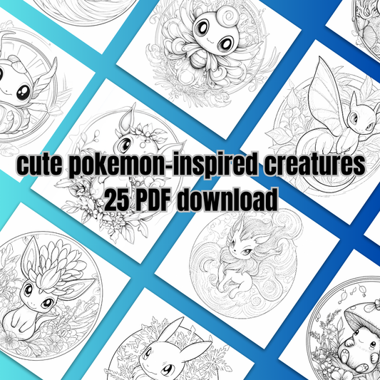 25 Cute pokemon-inspired Creatures Coloring Pages |  Instant Download PDF | pk1