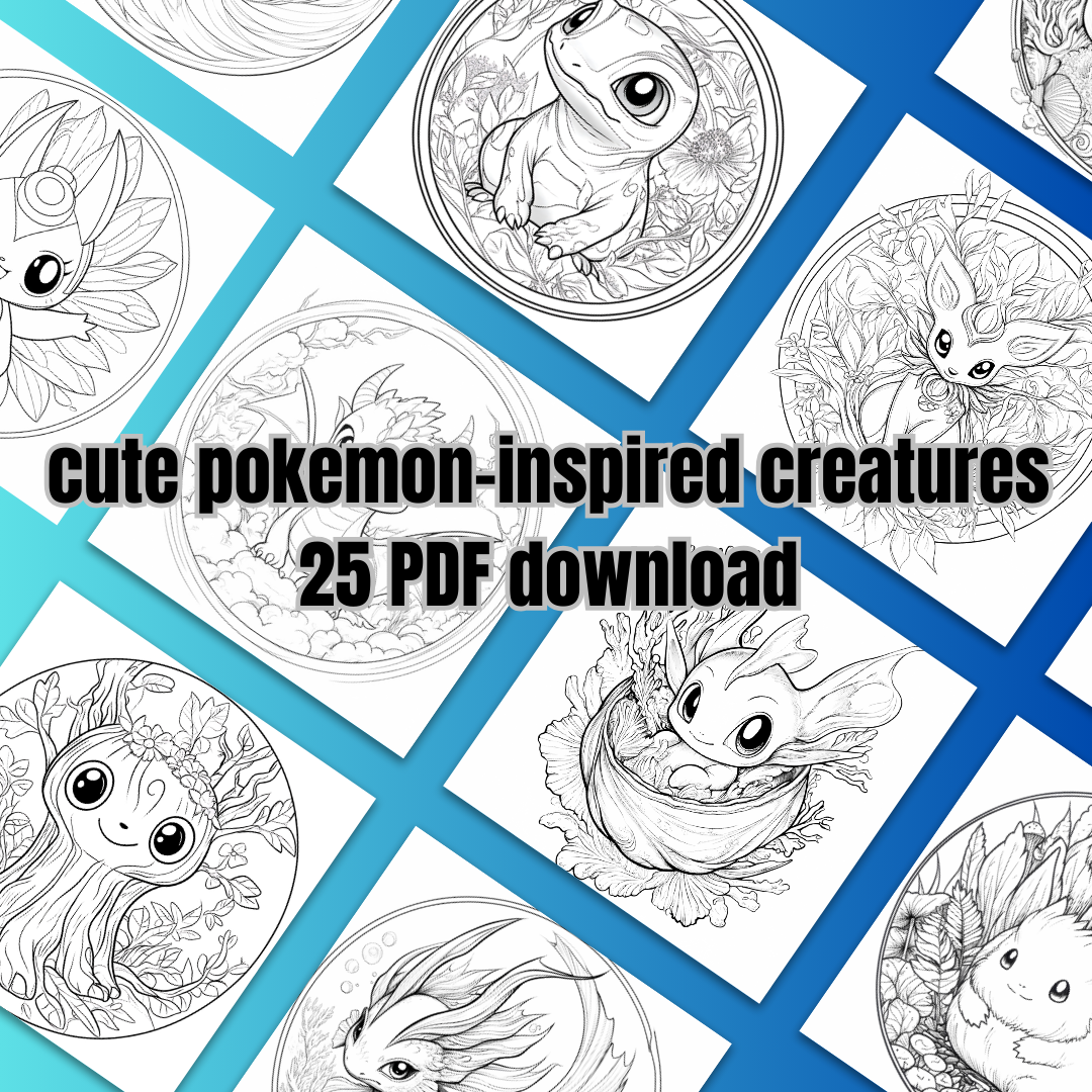 25 Cute pokemon-inspired Creatures Coloring Pages |  Instant Download PDF | pk2