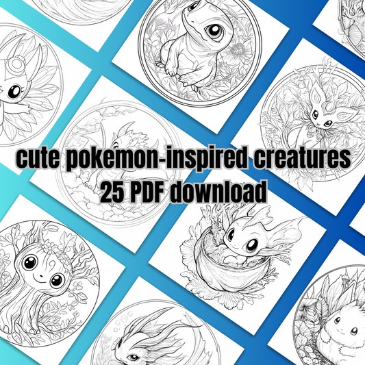 25 Cute pokemon-inspired Creatures Coloring Pages |  Instant Download PDF | pk2