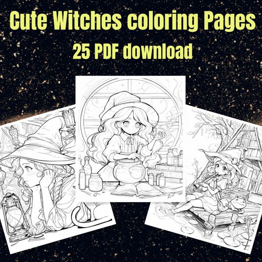 25 Cute Witches Coloring Pages | Printable Magical PDF Pages | For Adults, Teens, Relax and Stress Relief| PK1